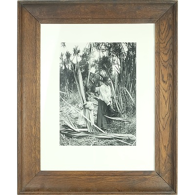 Oak Framed Photograph of Cutting Flax at Lake Ohia Reproduction by the Alexander Turnbull Library