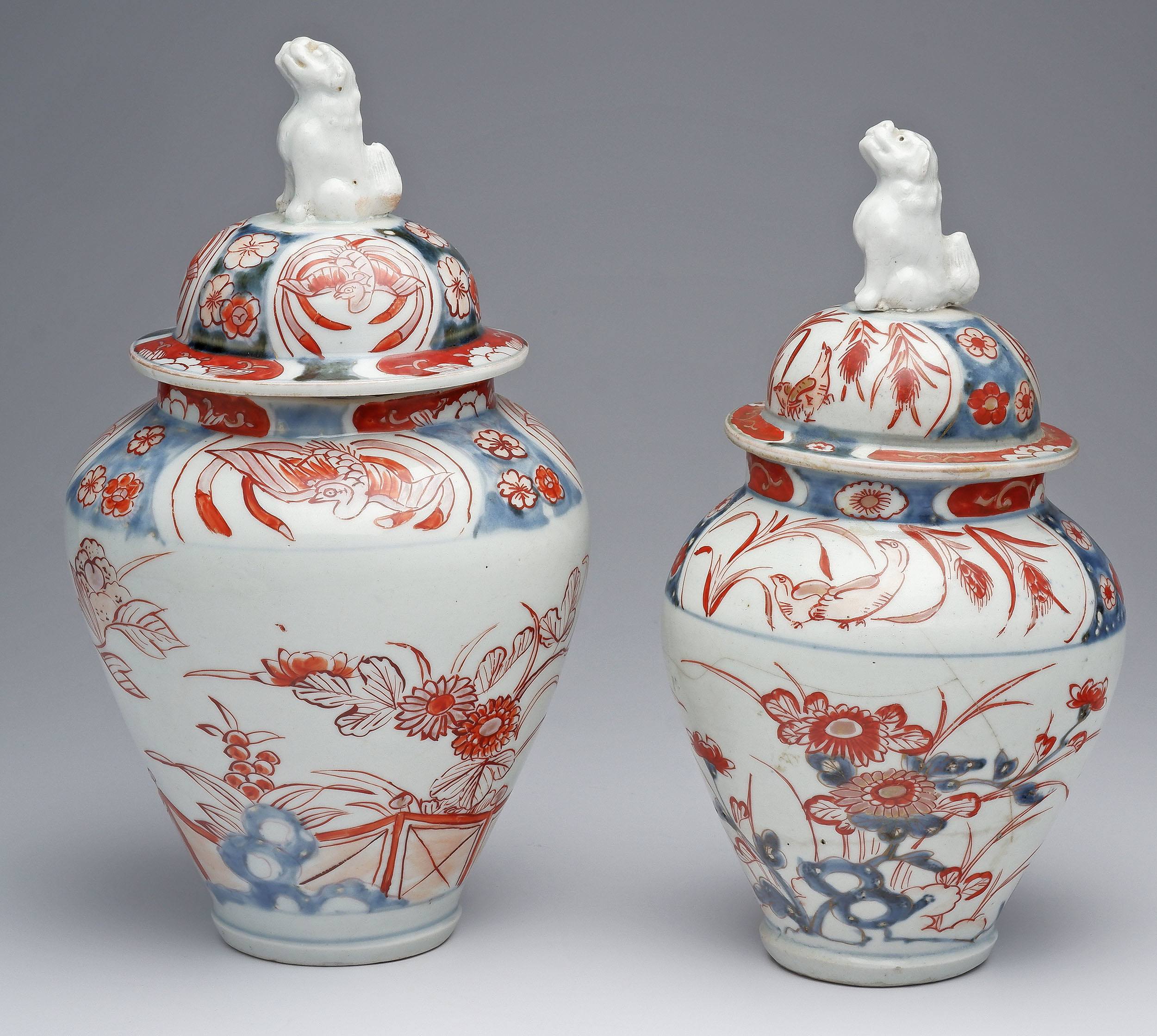 'Near Pair of Early Japanese Imari Vases and Covers Circa 1720'