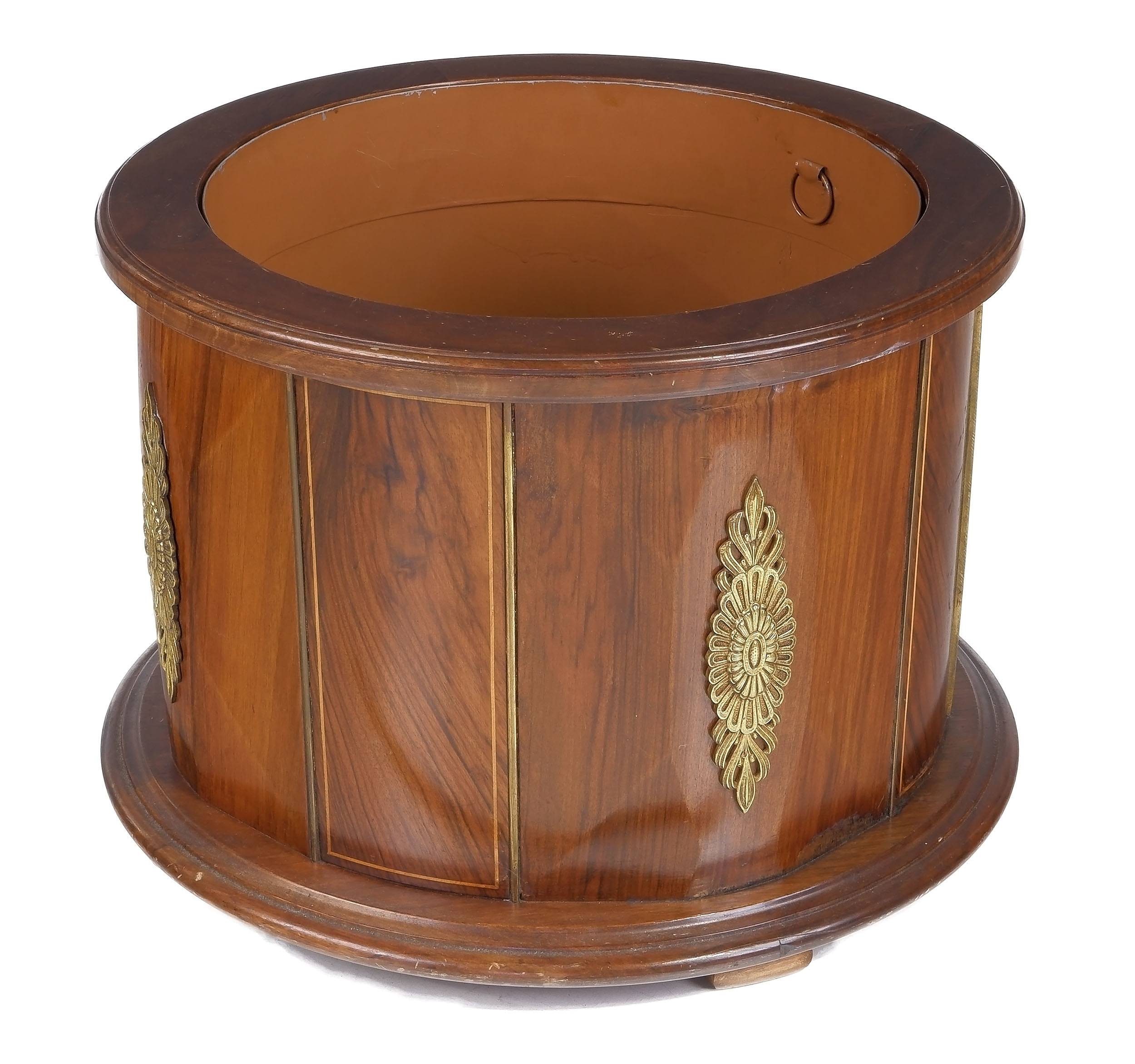 'Walnut Planter or Wine Cooler with Brass Appliques'