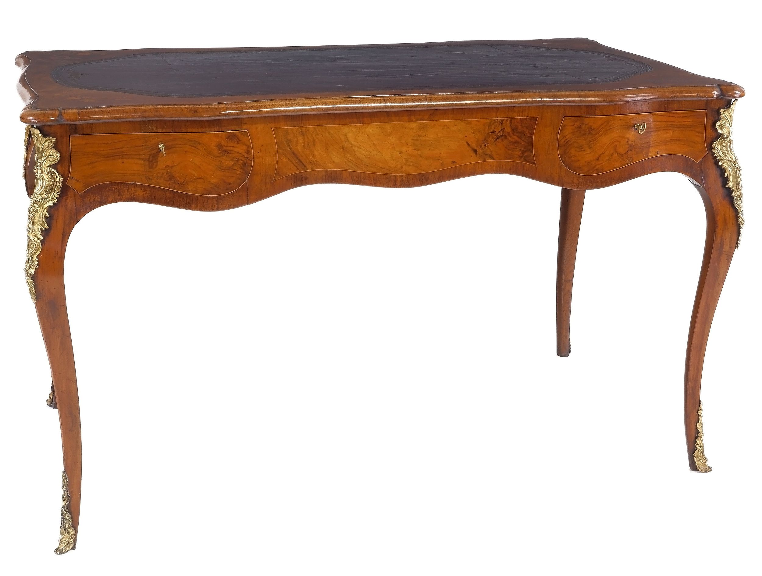 'Louis XV Style Inlaid Walnut and Ormolu Mounted Writing Table, Late 19th Century'