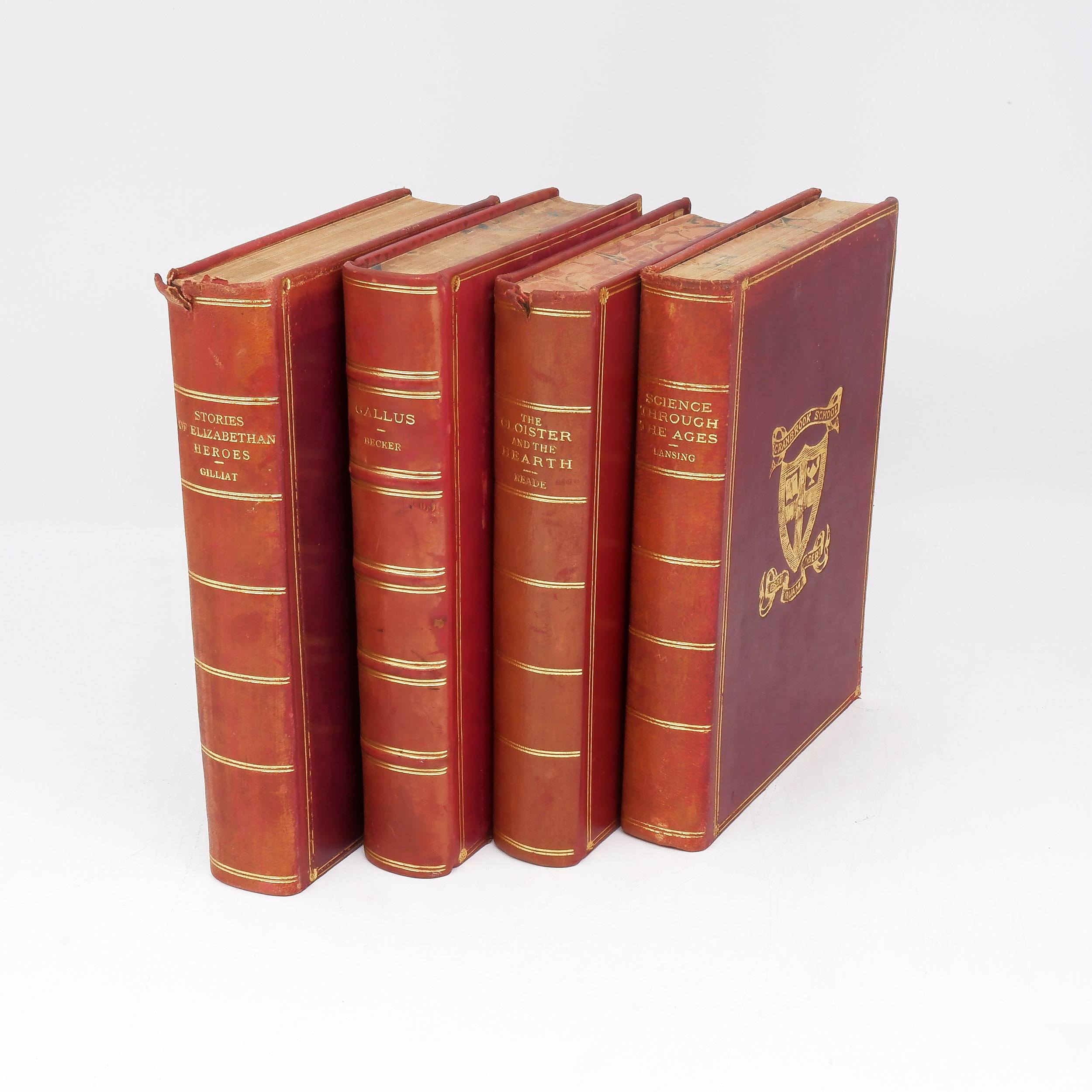'Four Gilt Tooled Leather Bound Books with Cranbrook School Logo, Includes Roman Scenes of The Time of Augustus '