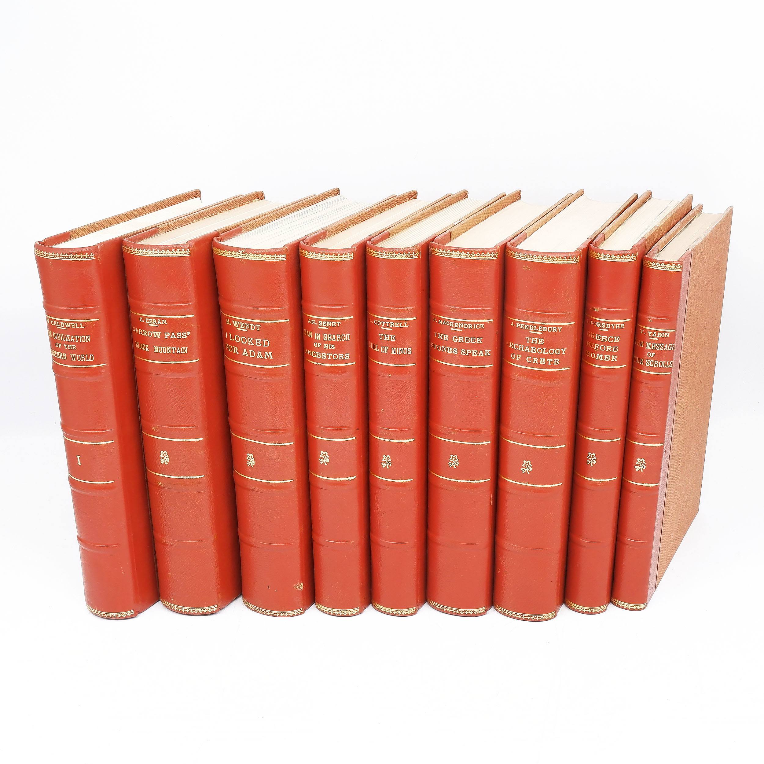 'Nine Various Gilt Tooled Leather Bound Books Including Works by John Forsdyke, Paul Mackendrick, J. D. S. Pendlebury and More'