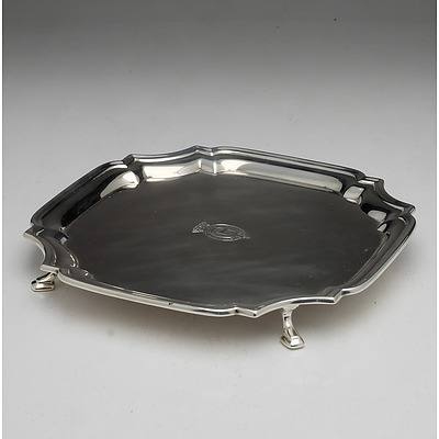 Crested Sterling Silver Footed Salver London Robert Pringle & Sons 1933 301g