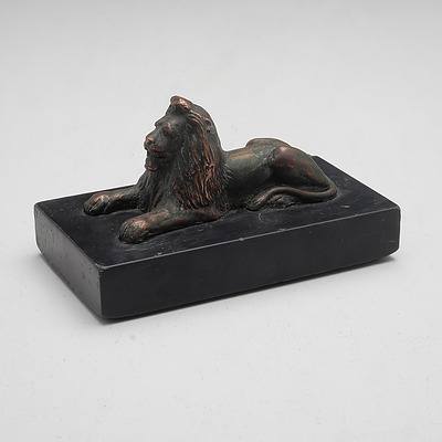 Copper Bronze Lion on Black Marble or Slate Base, 19th Century