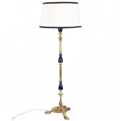 Vintage Brass and Cobalt Blue Porcelain Floor Lamp