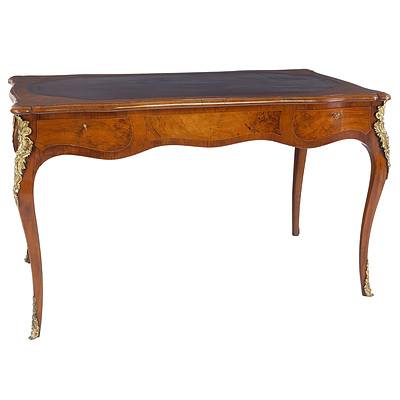 French Louis XV Style Inlaid Walnut and Ormolu Mounted Writing Table, Late 19th Century