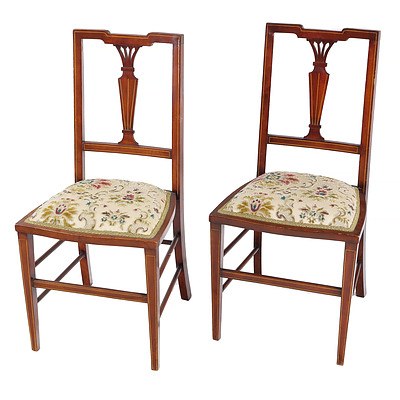Sheraton Revival String Inlaid Mahogany Armchair, Early 20th Century, and Another Single Chair En Suite