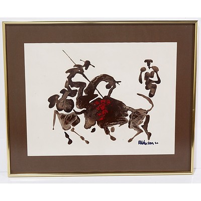 Ink and Blotter Painting of a Bull Fight After Picasso