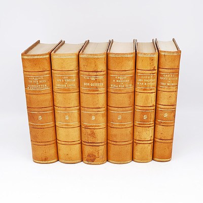 Six Various Gilt Tooled Leather Bound Books Including Great Short Stories of the World, A Harvest of World Folk Tales and More