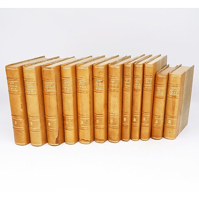 Twelve Various Gilt Tooled Leather Bound Books Including Novels by Charles Dickens, Alexandre Dumas and More