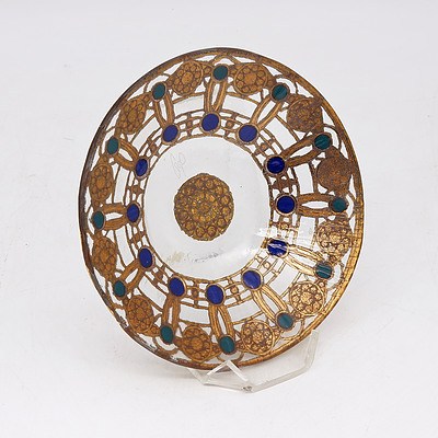 Peter Crisp Small Gilded and Enamelled Glass Dish and Stand