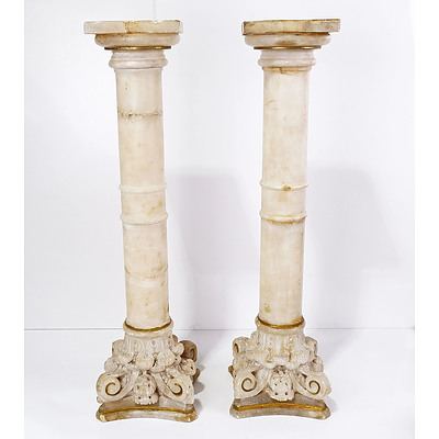 Pair of Antique Carved Classical Alabaster Columns