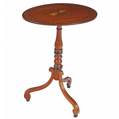 19th Century Satinwood Tripod Wine Table with Original Polychrome Painted Decoration