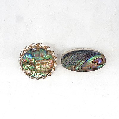 Two Silver and Paua Shell Brooches