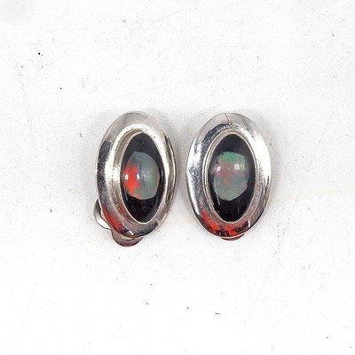 Pair of Sterling Silver Clip on Earrings With Opal Chips