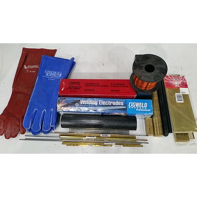 Welding Rods, Wire, Gloves with Metal and Composite Remnants