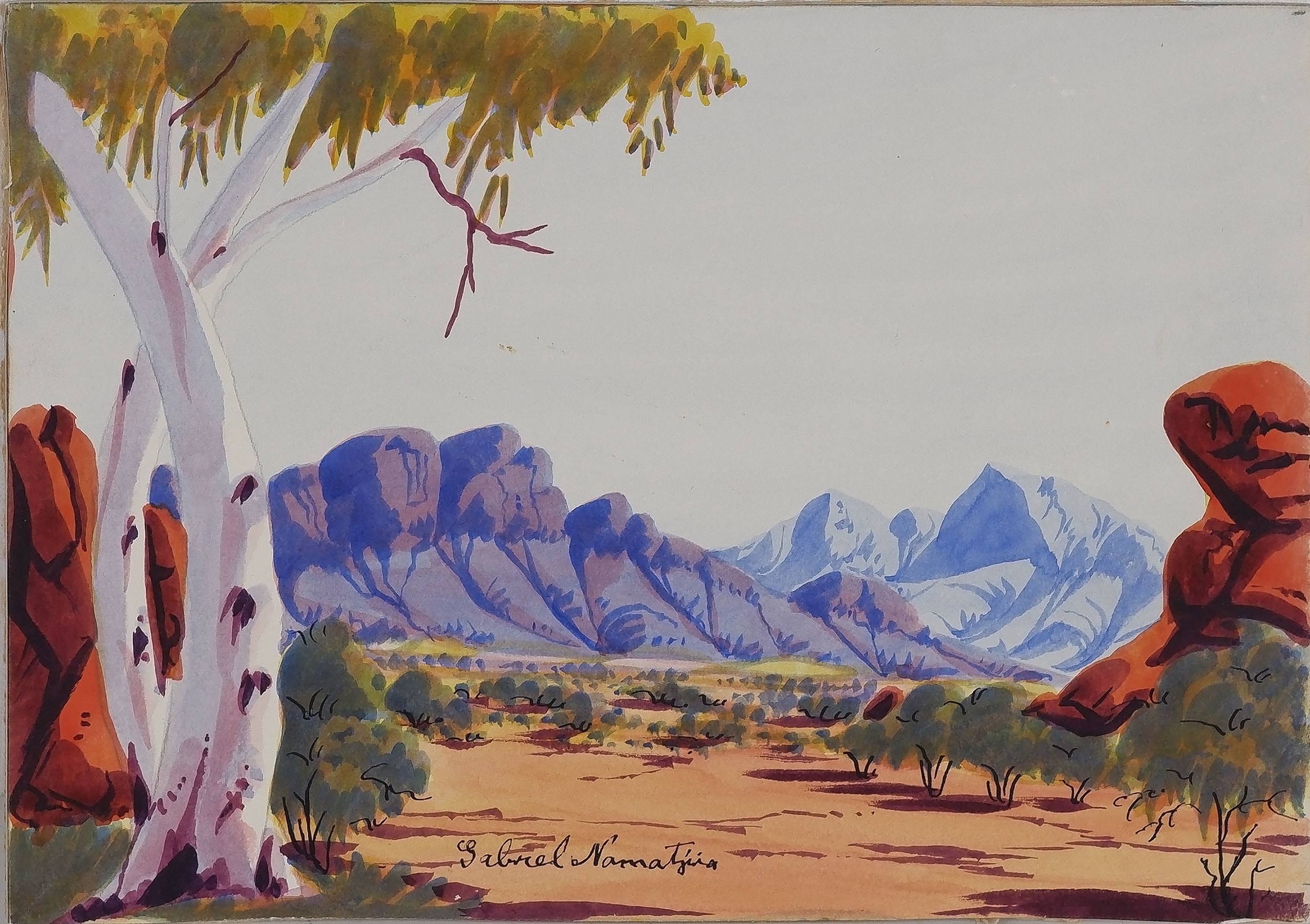 'Gabriel Namatjira (1941-1969) Central Australian Landscape, Watercolour'