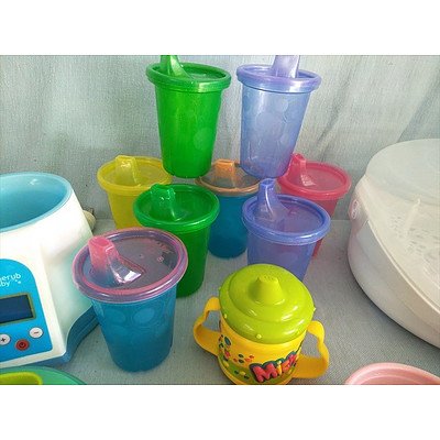 Sterliser, bottle warmer and assorted baby feeding items