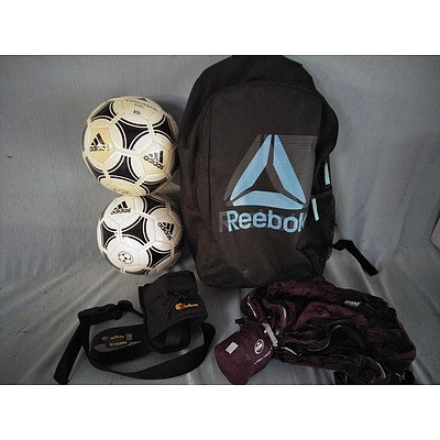 Adidas soccerballs and Assorted sporting items