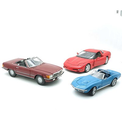 Three Model Cars, Including Chevrolet Corvette and Mercedes