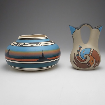 Navajo Cedar Mesa Pottery Wedding Vase and Bowl