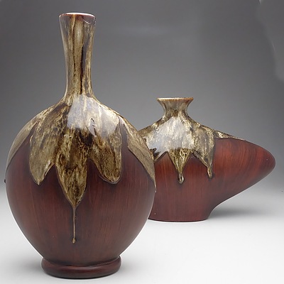 Two Contemporary Vases with Drip Style Glaze