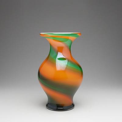 Orange and Green Studio Art Glass Vase