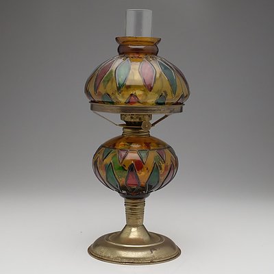 Antique Style Blown Glass and Brass Kerosene Lamp