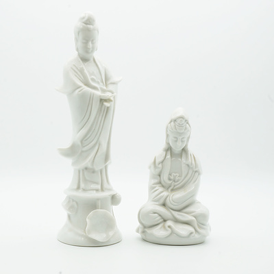 Two Glazed Ceramic Figures of Guanyin