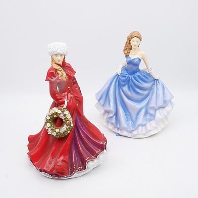 Royal Doulton Holiday Greetings Christmas Day 2013 Figure and Royal Doulton British Flower Ladies Bluebell Figure