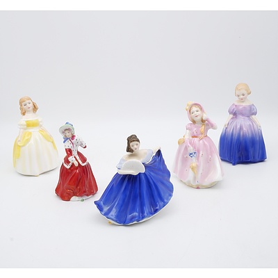 Five Royal Doulton Porcelain Figures Including Elaine, Babie, Penny and More