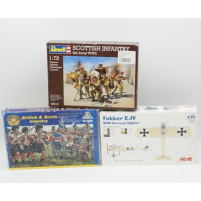 Three 1:72 Models, Including Fokker E.IV, British and Scots Infantry and Scottish Infantry
