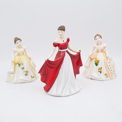 Royal Doulton Pretty Ladies Flower of the Month April and October Figures and Royal Doulton Birthstones July - Ruby