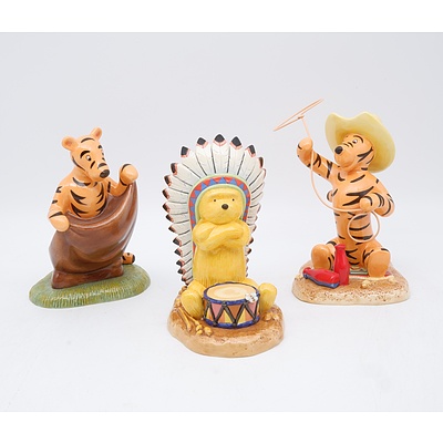 Royal Doulton Winnie The Pooh Figures Including Big Chief Pooh, Sports Day Bouncy Bouncy and Yee Hah!