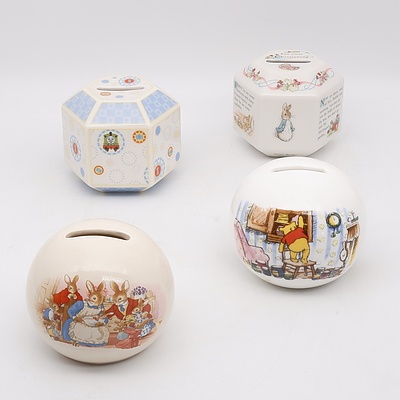 Four Porcelain Children’s Money Boxes, Including Royal Doulton, Wedgwood and Coalport