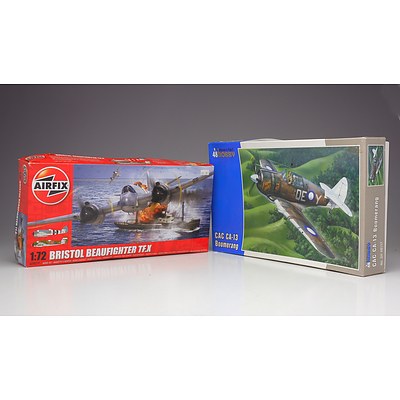 Two Fighter Plane Model Kits, Including Bristol Beaufighter TF.X and CAC CA-13 Boomerang