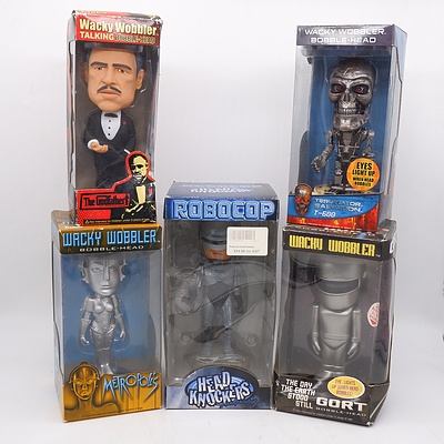 Group of Boxed Bobble Head Figures Including Terminator, Robocop, The Godfather and More