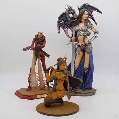 Three Female Fantasy Figures, Including Dragon Warrior Trainer and Two Luis Royo Fantasy Figures