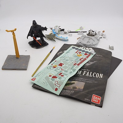 Group of Star Wars Figurines and Model Spaceships, Including Millennium Falcon, Head Bobbers and More