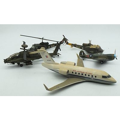 Group of Model Helicopters and Planes, Including C-57D Space Cruiser, Spitfire Mk.VIII, P-40 Warhawk and More