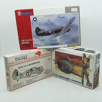 Group of Model Helicopters and Planes, Including C-57D Space Cruiser, Spitfire Mk.VIII, P-40 Warhawk and More