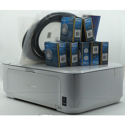 Group of Various Household Items, Including Canon MG 3660 Printer, Bluetooth LED Display Fan, Atomic Bomb Lamp and More