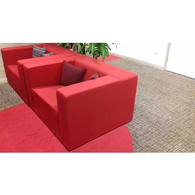 Modern Red Fabric Armchairs - Lot of 3