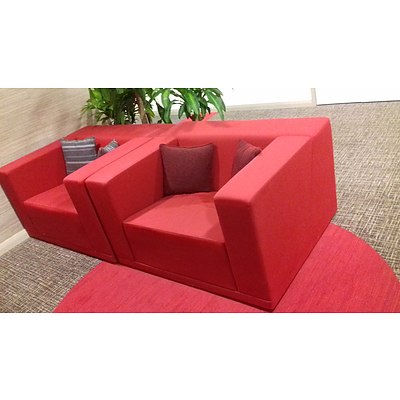 Modern Red Fabric Armchairs - Lot of 3