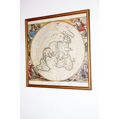 Two Small Framed Early Engravings and A Print of Planisphere Terrestre After Pierre Vander 1700