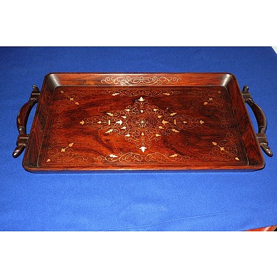 A Brass Inlaid Tray and Various Other Trays As Shown