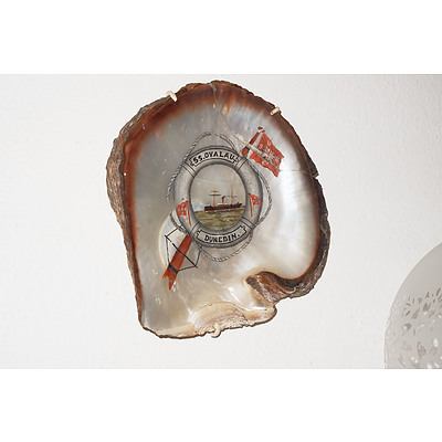 Historical Nautical Memorabilia Painted Pearl Shell SS Ovalau Dundedin