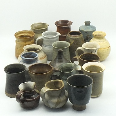 A Large Group of Australian Studio Pottery, including Creamer Jugs, Drinking Vessels and More