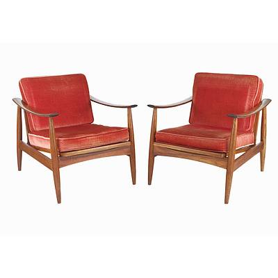 TH Brown Three Piece Tasmanian Blackwood Lounge and Matching Armchairs with Caned Back Panels
