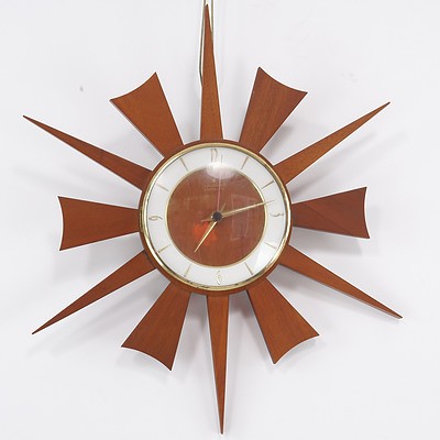 Vintage German Junghans Teak Sunburst Clock